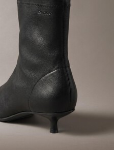 Leather Kitten Heel Ankle Boots, Triple Black, hi-res