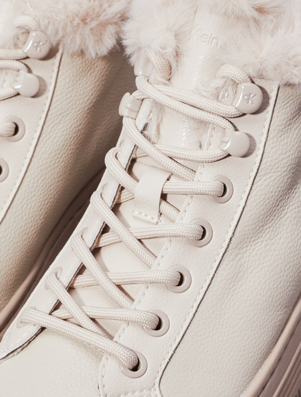 Leather Warm Winter Platform Trainers, Eggshell/Savannah Tan, hi-res