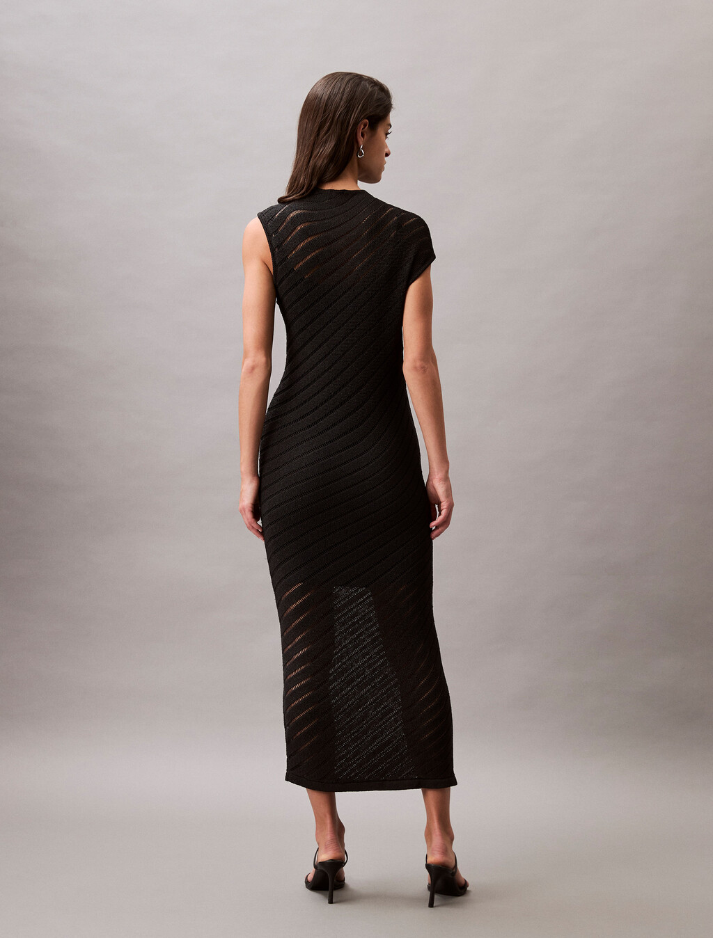 Asymmetric Mock Neck Dress, Black, hi-res