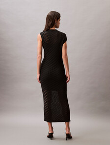 Asymmetric Mock Neck Dress, Black, hi-res