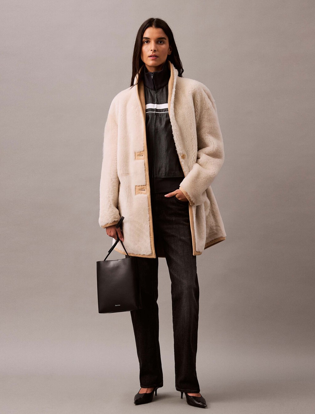 Reversible Shearling Coat, Natural / Ivory, hi-res