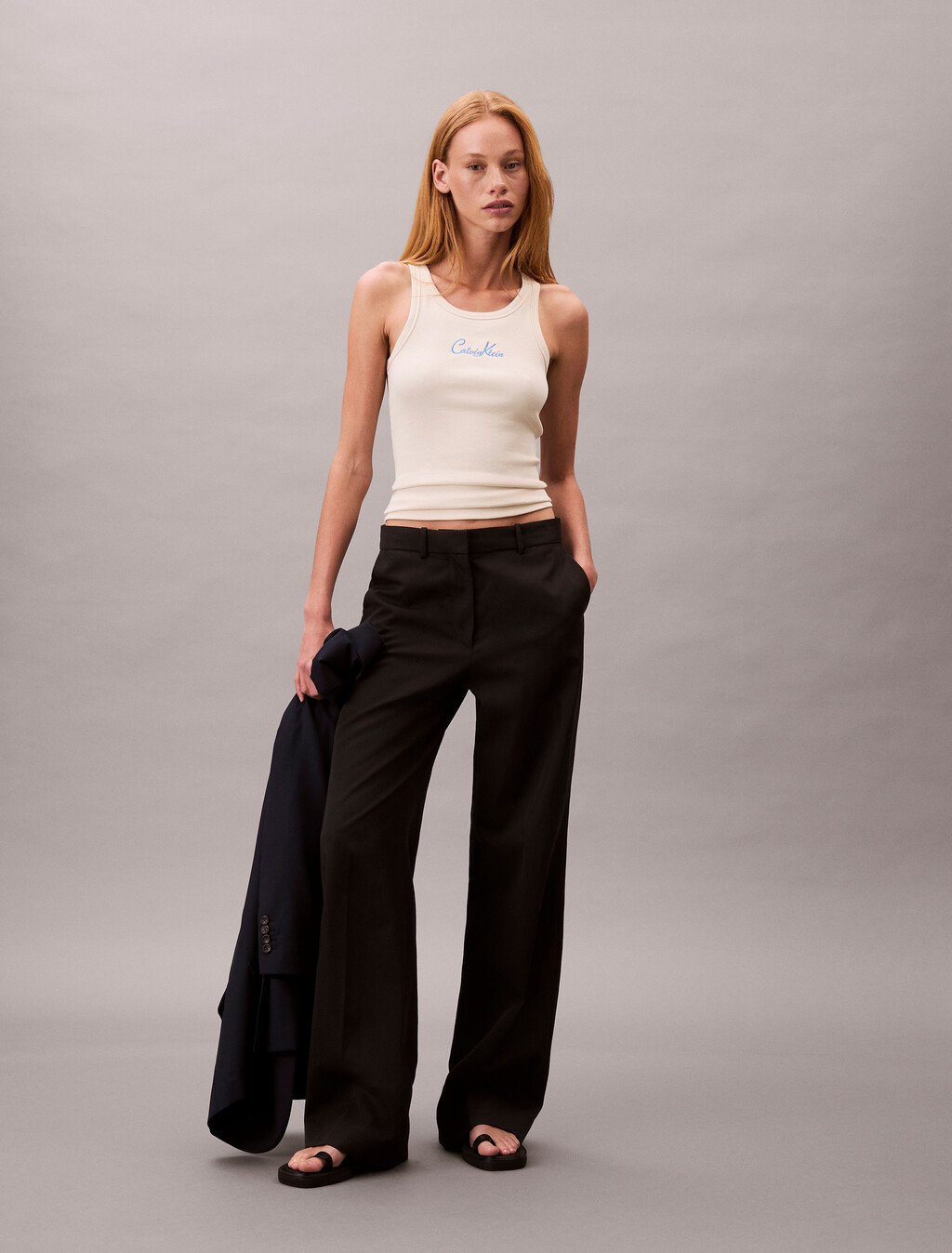 Rib Knit Tank Top, Bone White, hi-res