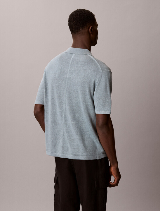 Linen Blend Open Collar Polo Shirt