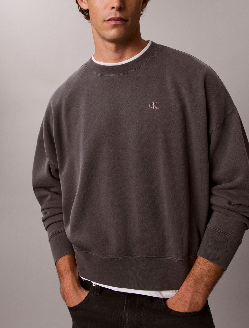 Garment-Dyed Logo Sweatshirt, Volcanic Ash, hi-res
