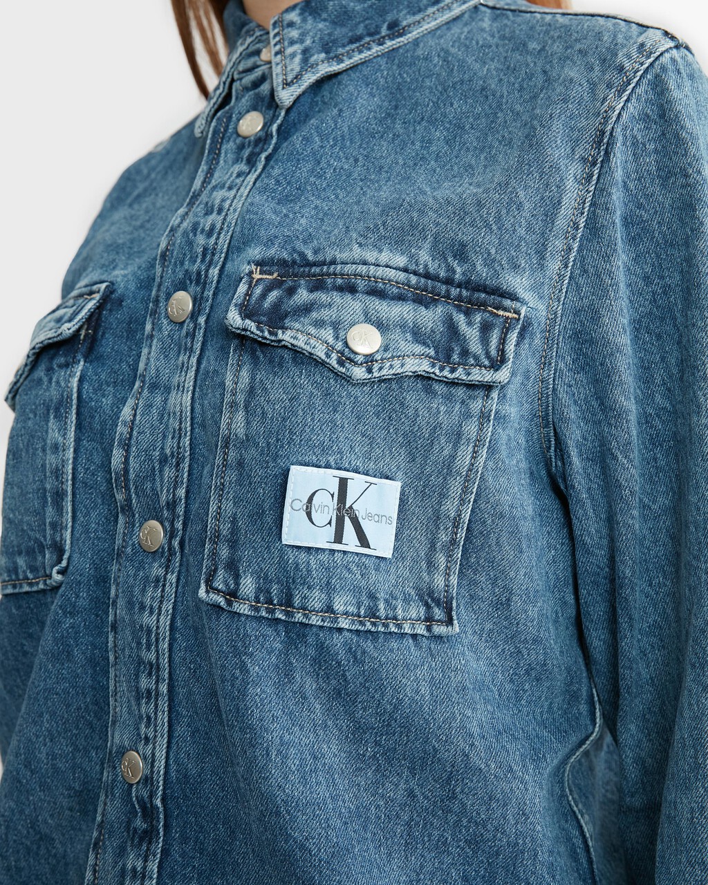 Stonewash Slim Denim Shirt, Denim Medium, hi-res