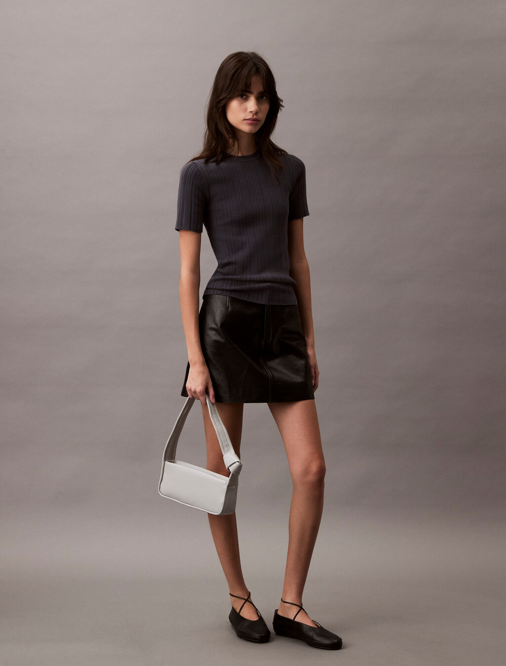 Cotton Variegated Rib Knit Top, Ebony, hi-res