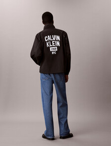 Lightweight Nylon Varsity Track Jacket, Black, hi-res