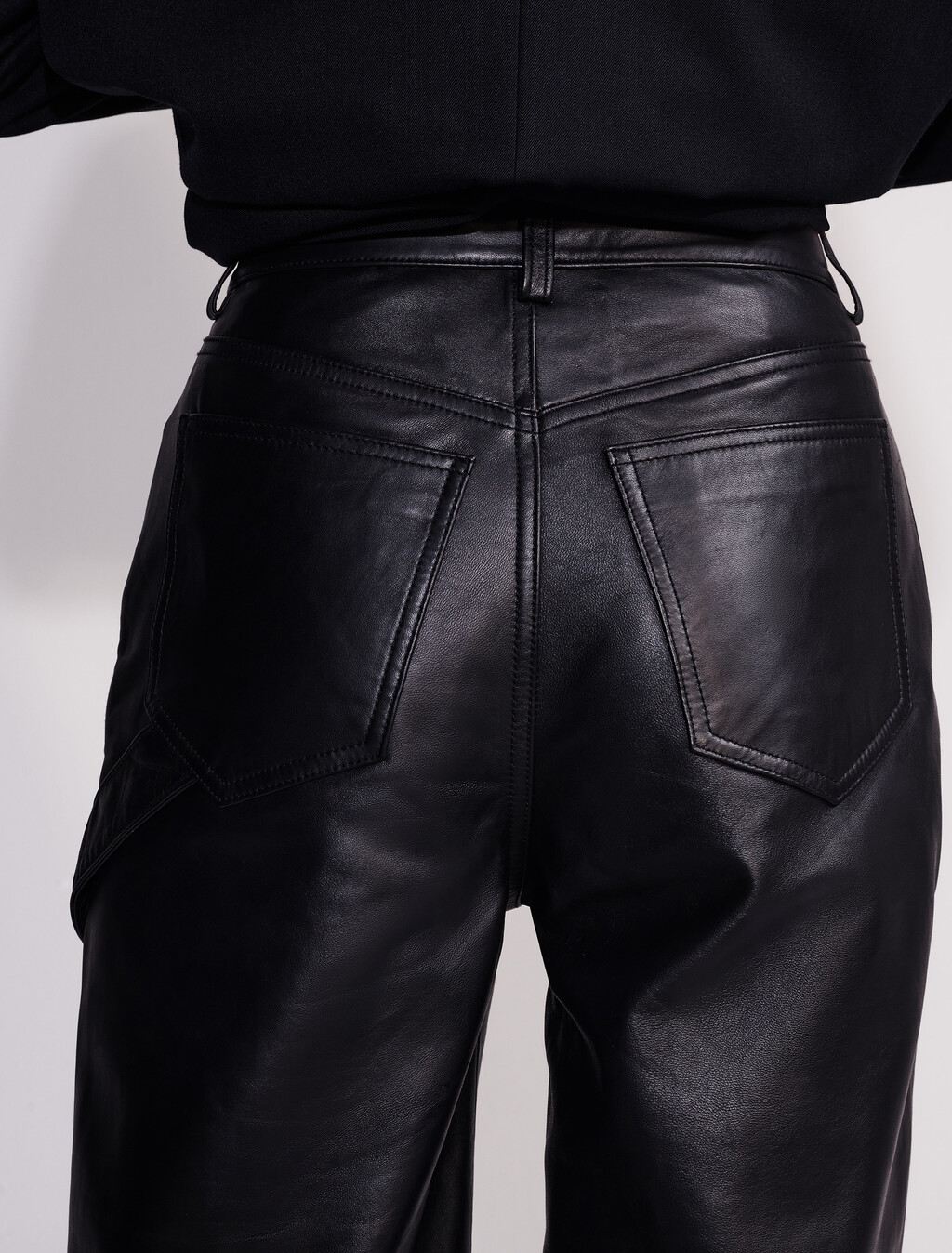 Leather Wide Leg Cargo Pants, Black, hi-res
