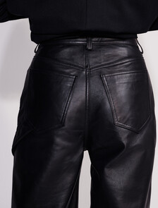 Leather Wide Leg Cargo Pants, Black, hi-res