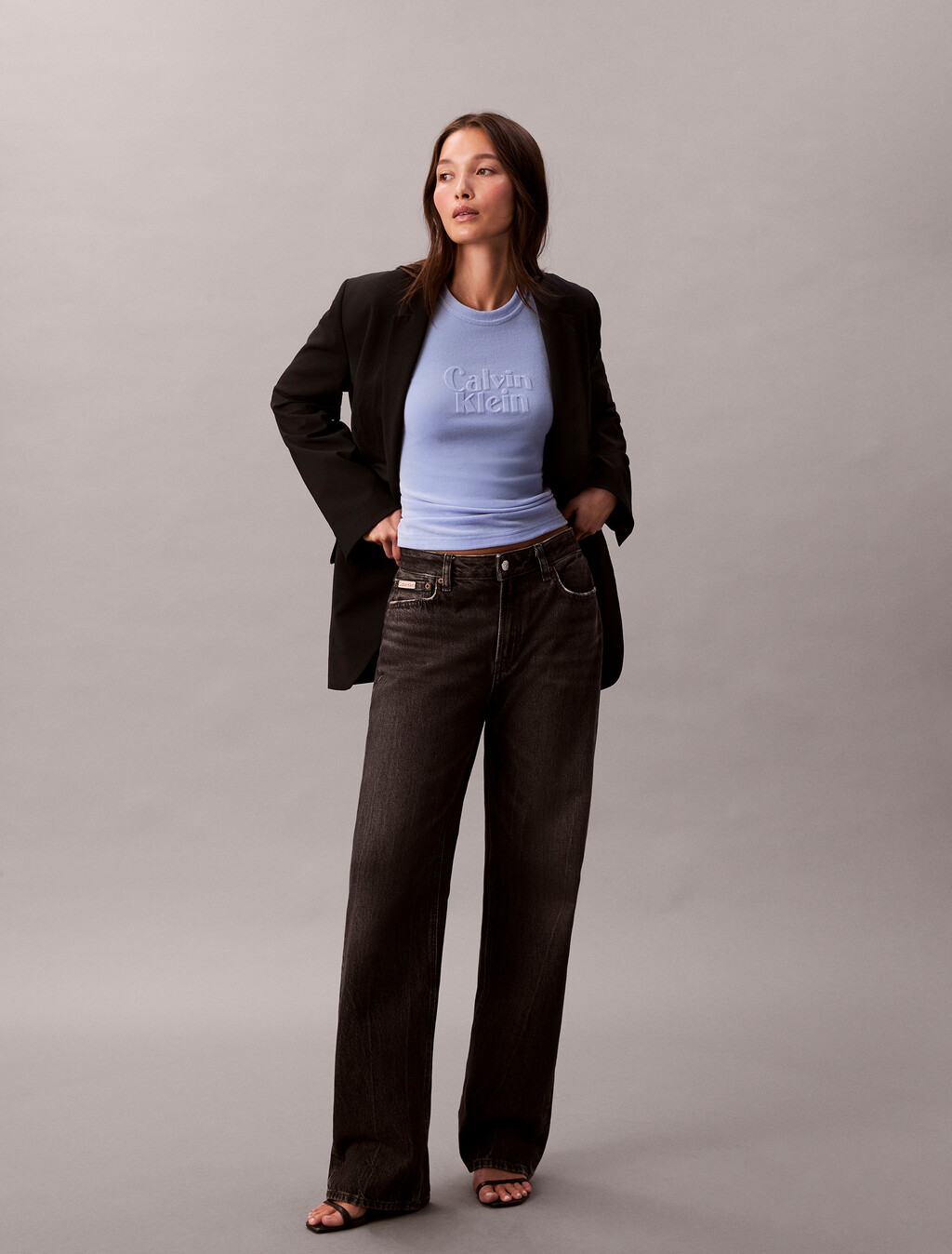 絨面壓花標誌圖案修身 T 恤, Hydrangea, hi-res