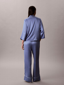 亮面緞面睡褲, Blue Tulip, hi-res