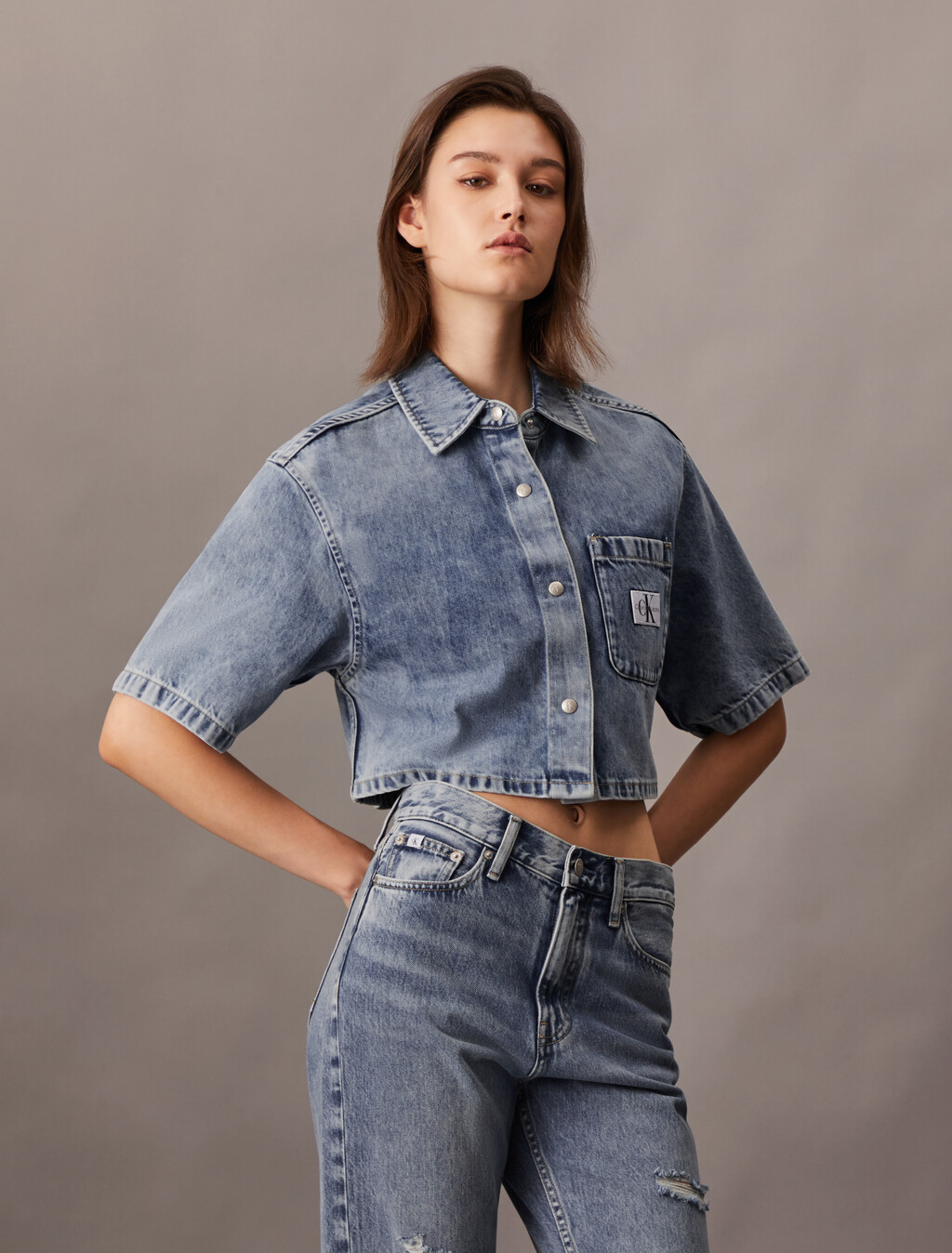 棉質萊賽爾牛仔襯衫, Denim Light, hi-res