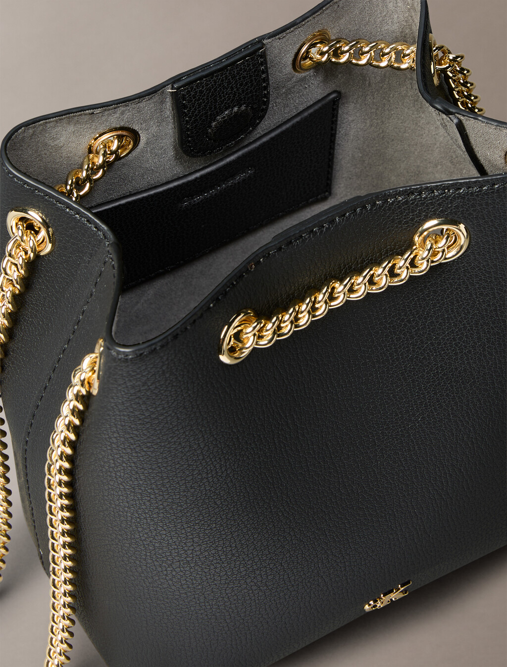 Minimal Monogram Chain Bucket Bag, Black, hi-res