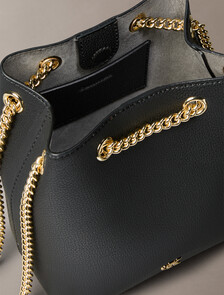 Minimal Monogram Chain Bucket Bag, Black, hi-res