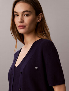 Cotton Knit Short Sleeve Twin Set, Evening Blue, hi-res