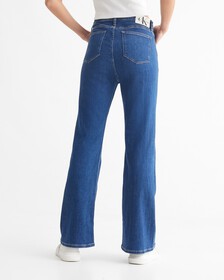 ITALIAN DENIM HIGH RISE FLARE JEANS, Med Blue, hi-res