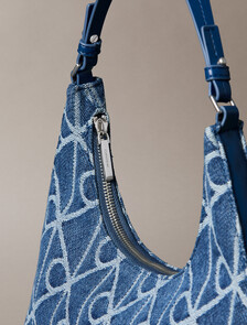 Denim Allover Emblem Logo Shoulder Bag, Denim JQD Medium Wash, hi-res