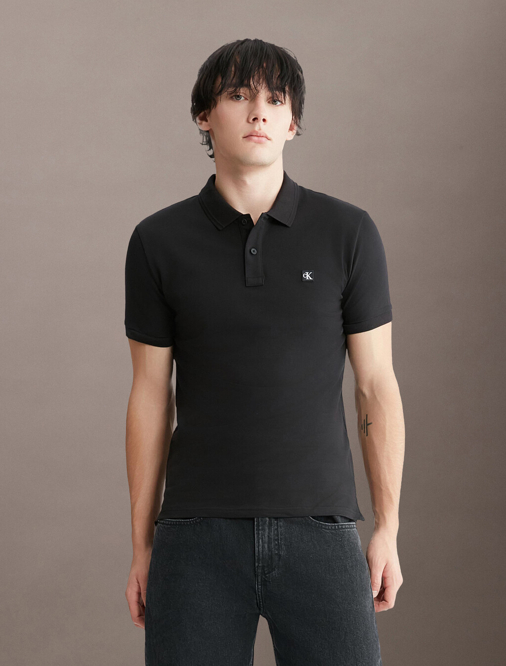 Ck 徽章修身光滑棉質 Polo 衫, Ck Black, hi-res