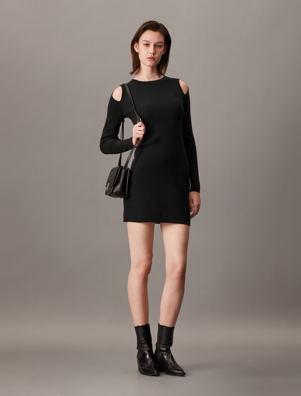 Organic Cotton Cut Out Sweater Dress, Ck Black, hi-res