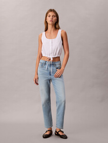 Lyocell High Rise Straight Cropped Jeans, CATALINA, hi-res