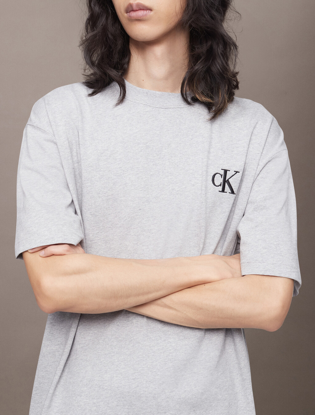 Calvin Logo 圓領上衣, Heroic Grey Heather, hi-res