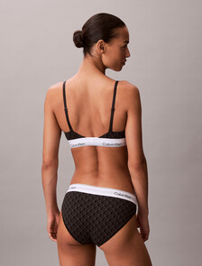 Lightly Lined Triangle Bralette - Icon Cotton Modal, SEAMLESS EMBLEM+BLACK/ASHFORD GRAY, hi-res