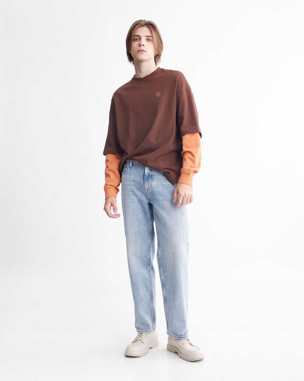 Connected Layers Contrast Sleeve Tee, Dark Chestnut, hi-res