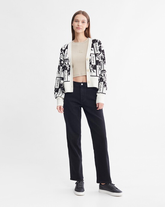 V Neck All Over Logo Cropped Cardigan