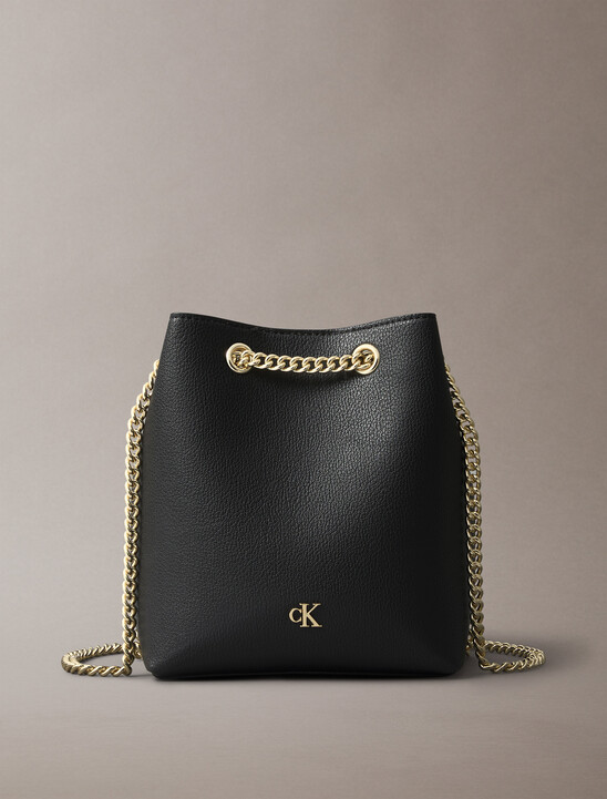 Minimal Monogram Chain Bucket Bag