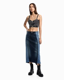 REIMAGINED DENIM FLARED SKIRT, BLUE3, hi-res