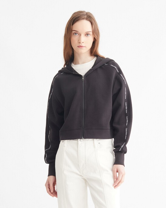 LOGO TAPE CROPPED ZIP THRU HOODIE