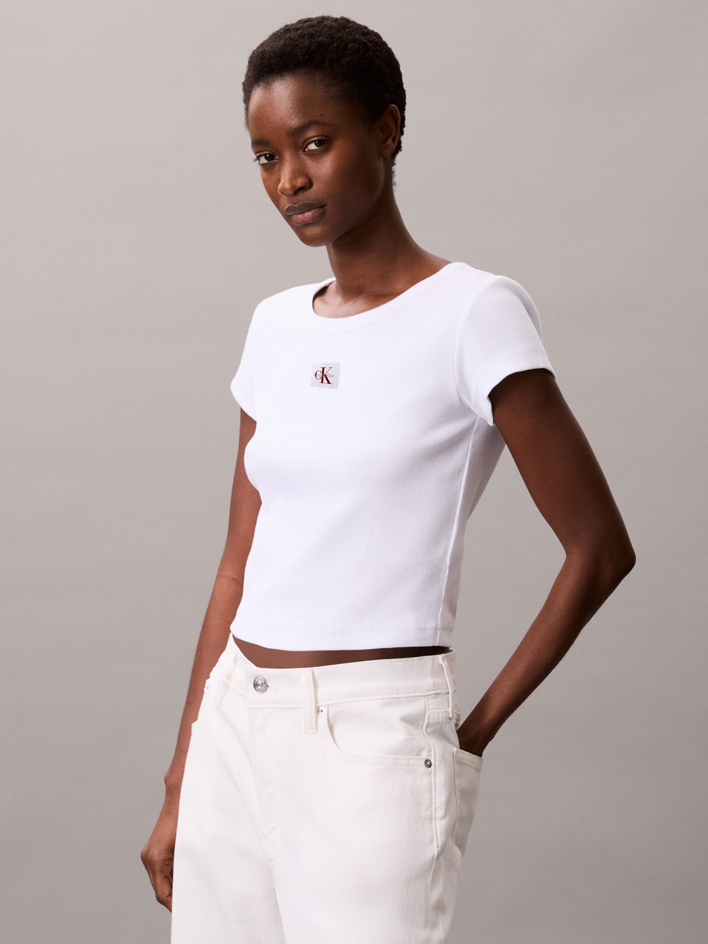 Cotton Stretch Rib Baby Tee | white | Calvin Klein Hong Kong