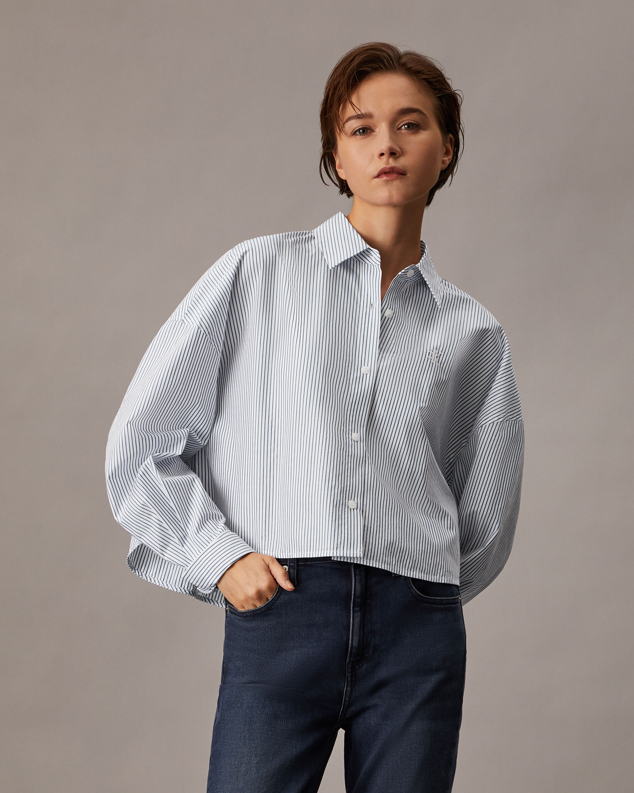 Cropped Stripe Shirt blue Calvin Klein Hong Kong