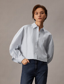 短版條紋襯衫, Chambray Blue / White Stripe, hi-res