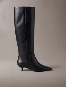 Leather Kitten Heel Knee Boots, Triple Black, hi-res