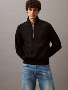 Tech Knit Quarter Zip Sweater, Black, hi-res