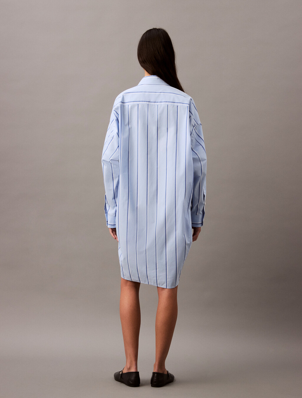 寬鬆條紋棉質襯衫連身裙, 18815 CSW25S_W013+Chambray Blue, hi-res