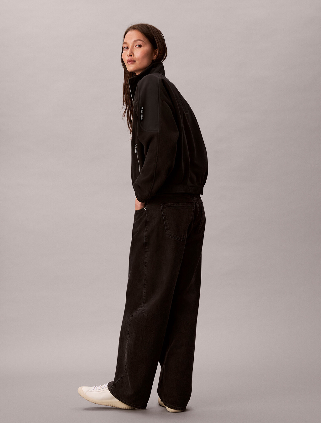 Polar Fleece Zip Neck Sweatshirt, Black, hi-res