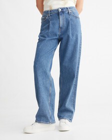 RECONSIDERED 90 年代直身再造棉牛仔褲, Mid Blue Pleated, hi-res