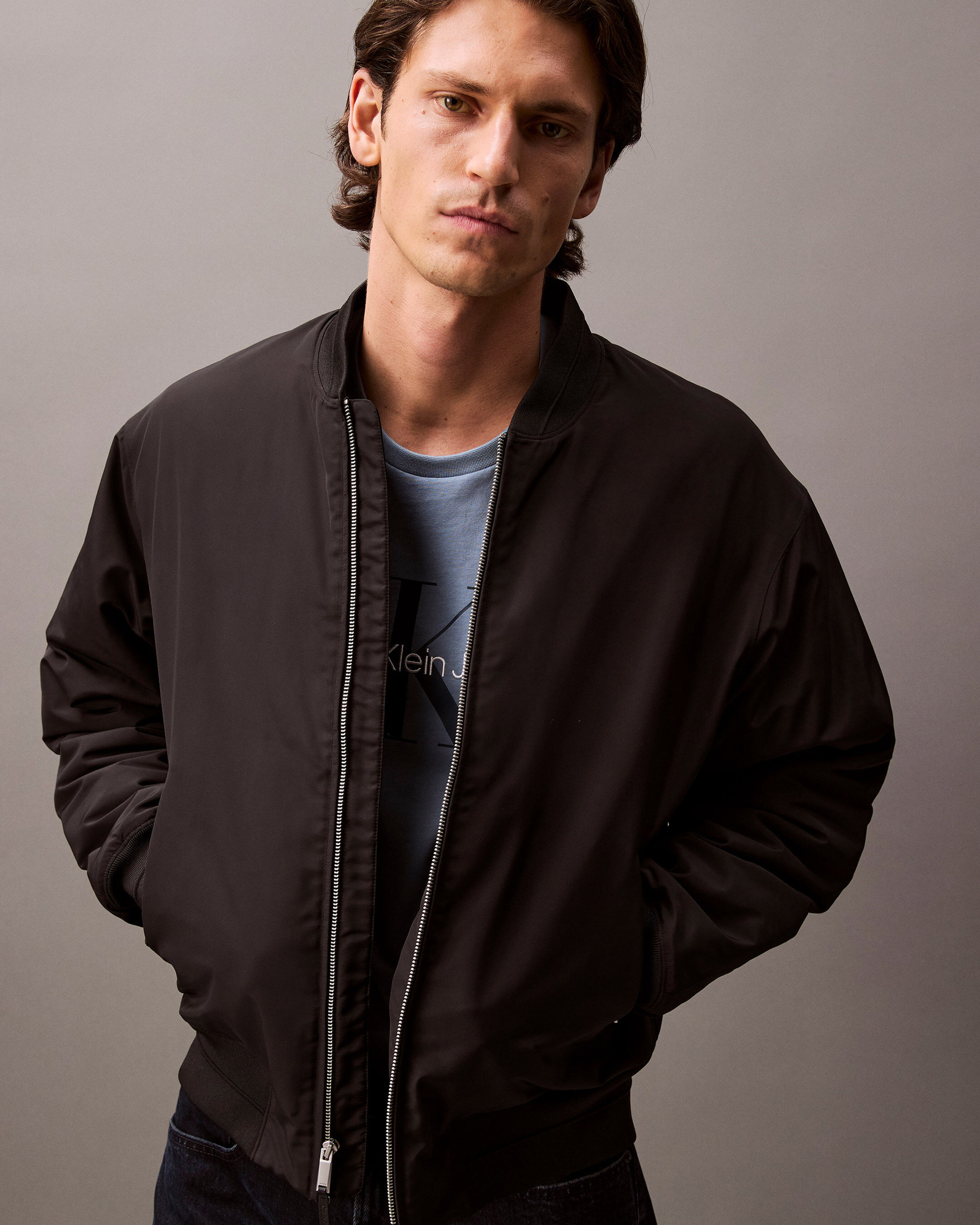 Matte black bomber jacket online