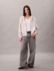Monogram Cotton Terry Zip Thru Hoodie, Vanilla Heather, hi-res