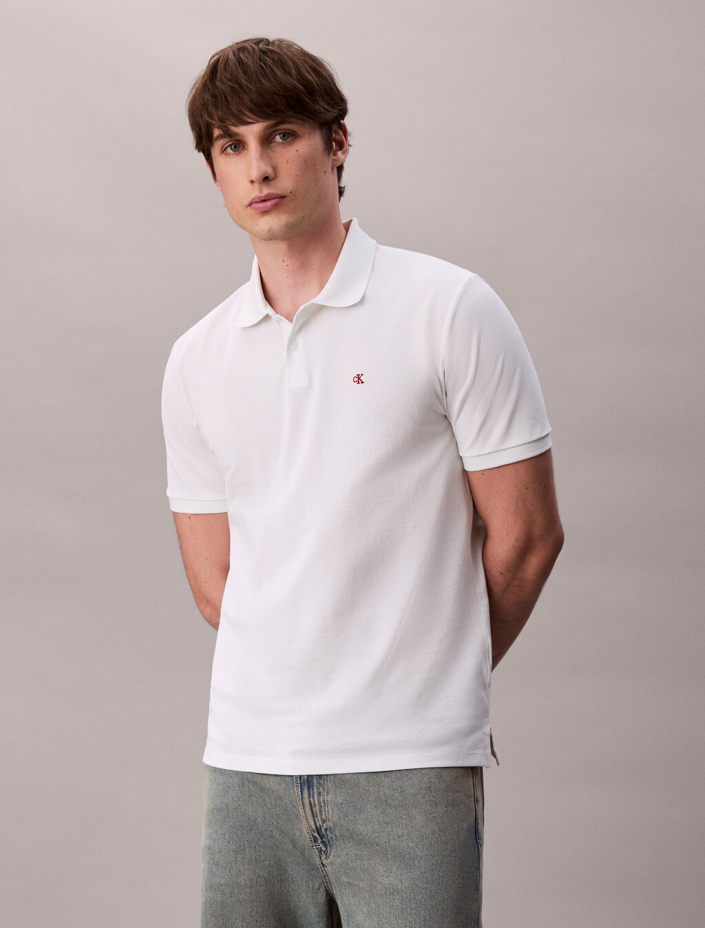 Monogram Cotton Pique Polo, Blanc De Blanc, hi-res