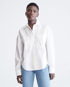 府綢棉長袖裇衫, Brilliant White, hi-res