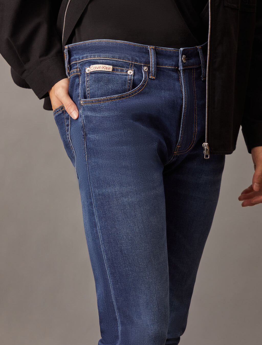 Silk Blend Modern Taper Jeans, Denim Medium, hi-res