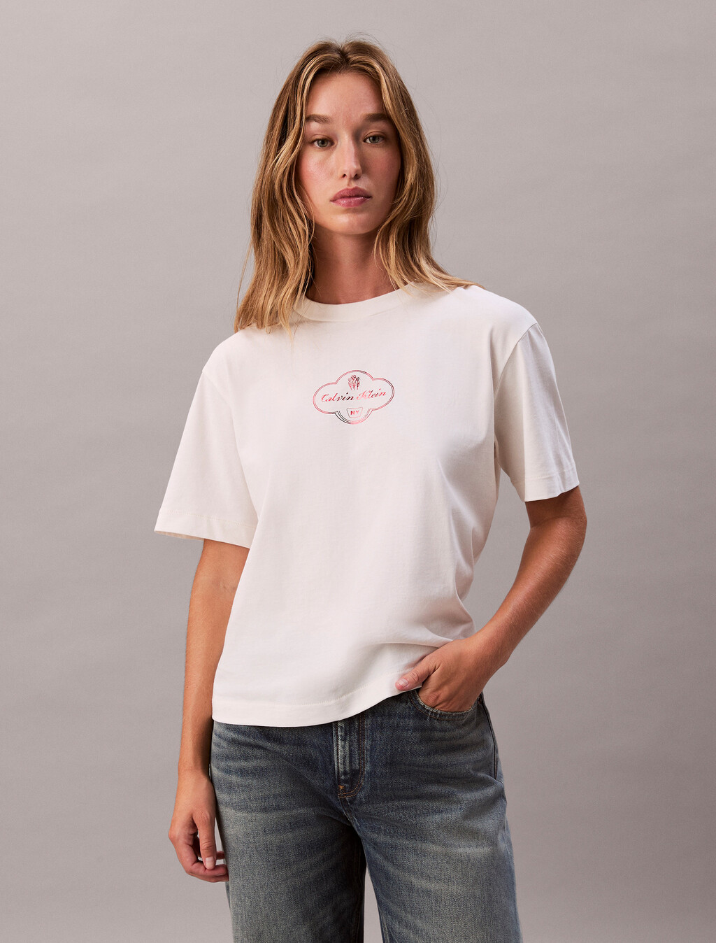 Cocktail Logo Graphic Boxy T-Shirt, White Greige, hi-res
