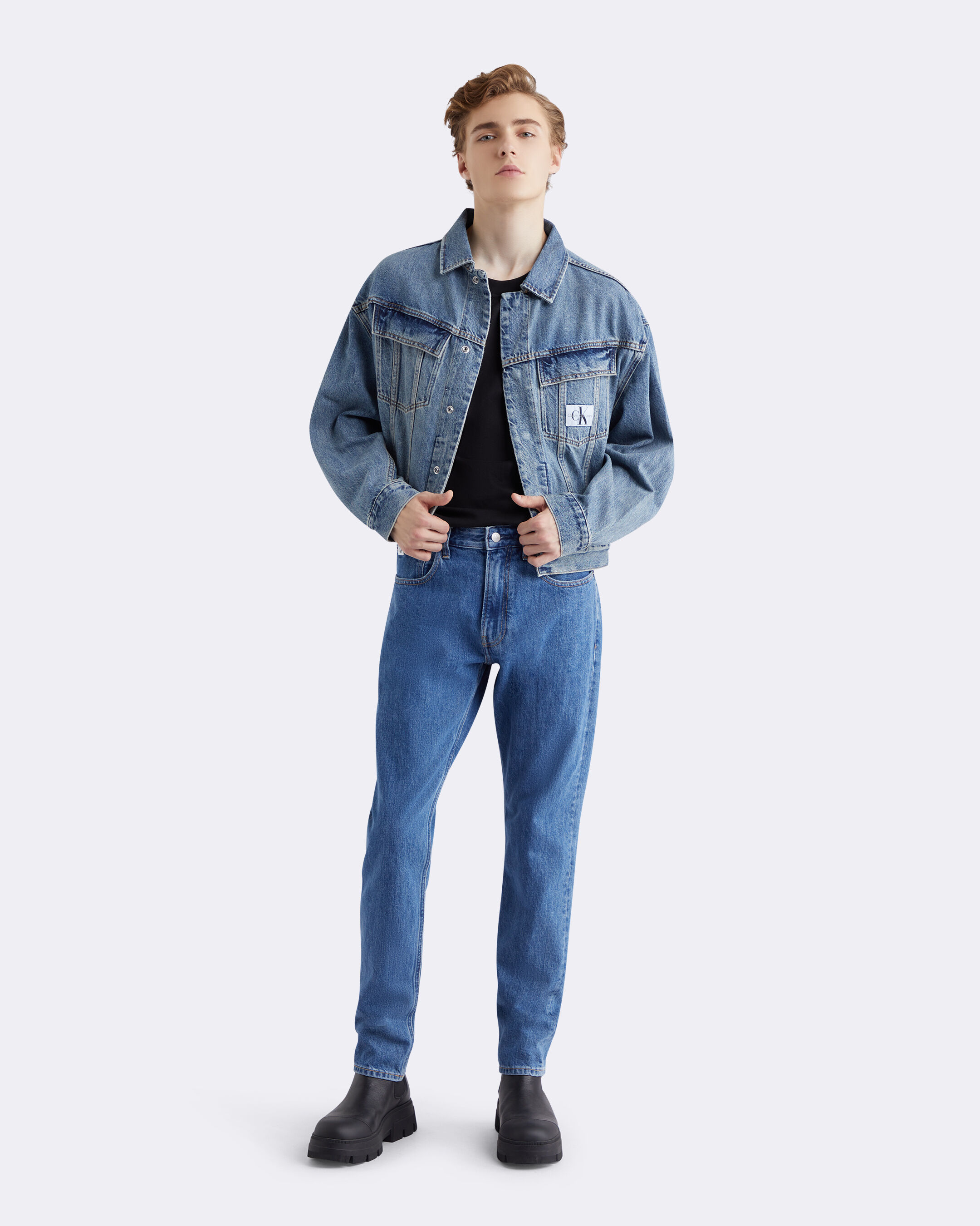 Calvin klein red denim jacket shop