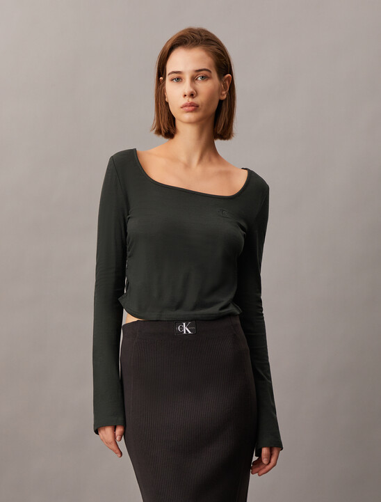 Side Gather Rib Knit Baby Fit Tee