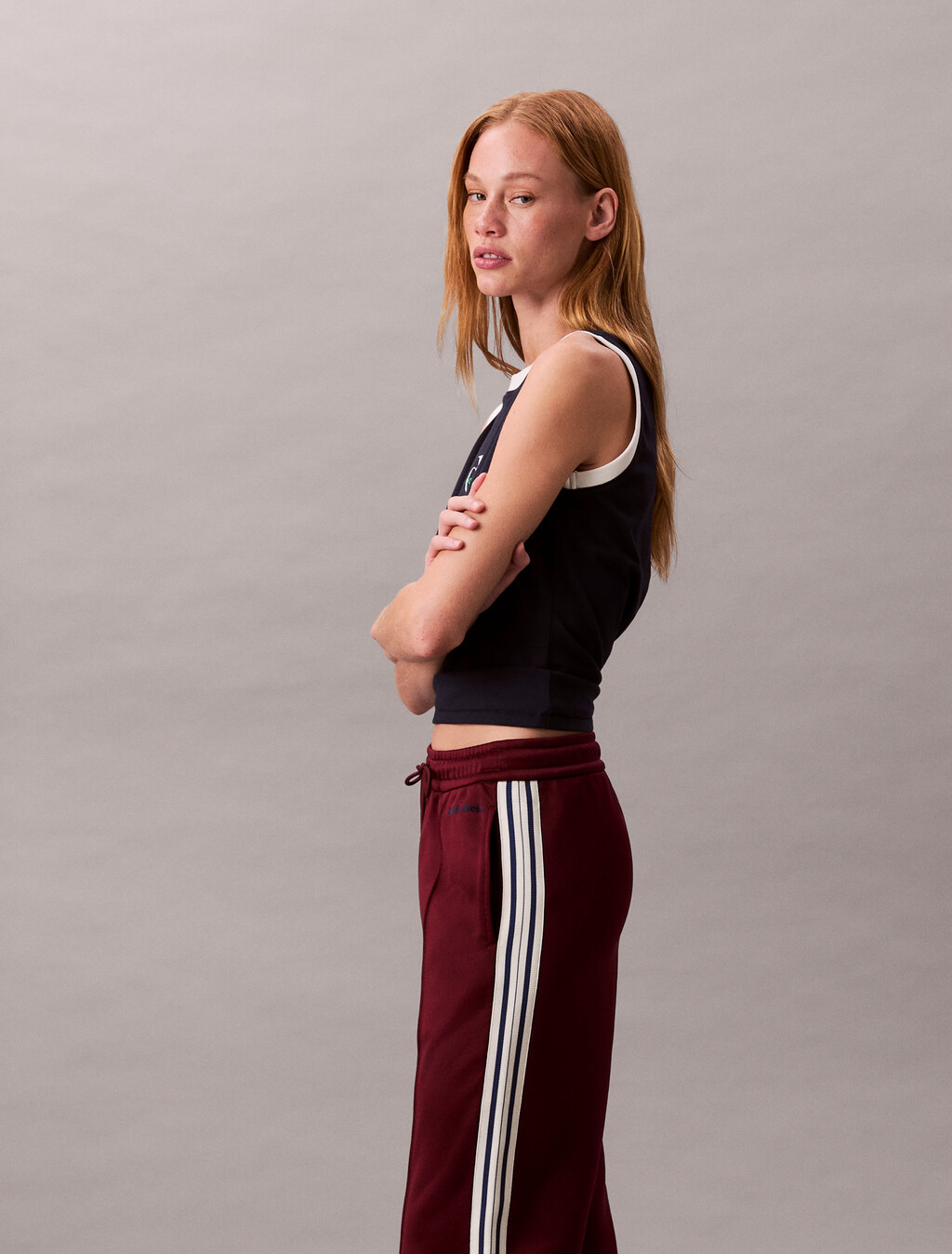 High Shine French Terry Track Pants, Deep Rouge, hi-res