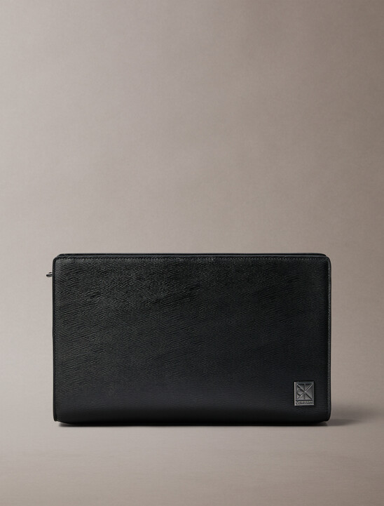 Saffiano Emblem Zip Pouch with Handle