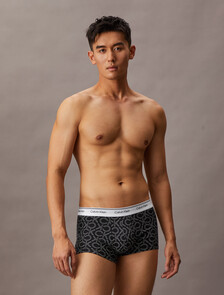 Cotton Stretch Balance Low Rise Trunks 3 Pack, BLACK/MONOGRAM OUTLINE BLACK/TURBULENCE, hi-res
